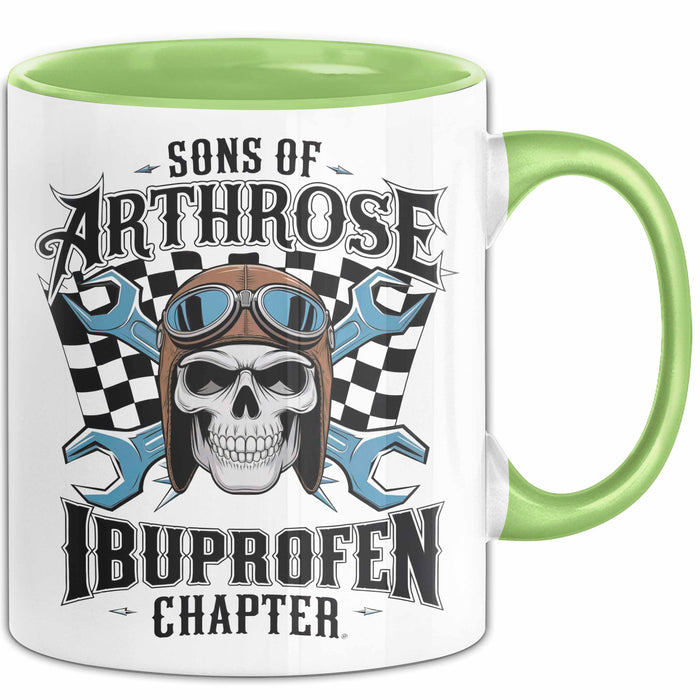 Biker Fahrradfahrer Tasse Geschenk Lustige Geschenkidee Spruch Sons Of Arthrose Ibuprofen Chapter Grün Trendation