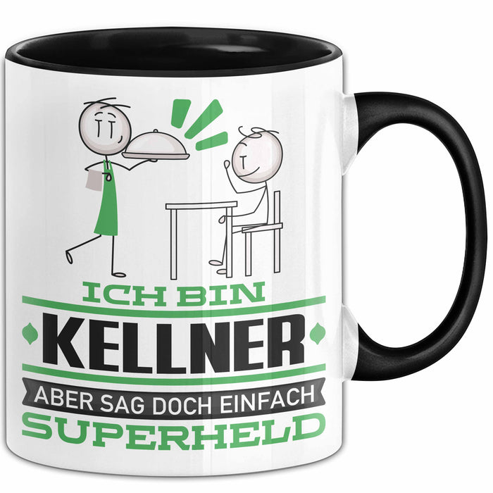 Kellner Geschenk Tasse Ich Bin Kellner Aber Sag Doch Einfach Superheld Lustige Geschenkdiee für Kellner Kaffee-Becher Schwarz Trendation