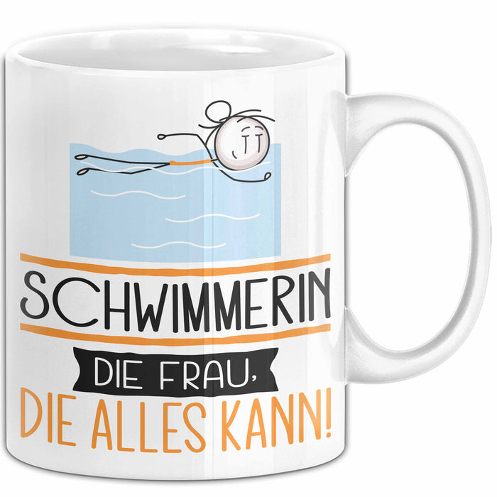 Schwimmerin Geschenk Tasse Becher Die Frau Die Allen Kann Geschenkidee für eine Schwimmerin Lustig Weiß Trendation