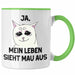 Dank Meme Tasse Katzen Besitzer Wortspiel Ja Mein Leben Sieht Mau Aus Traurige Katze Geschenkidee Grün Trendation