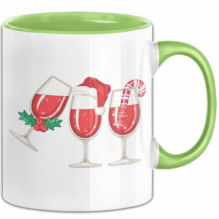 Weihnachten Weinglas Tasse Geschenk Weihnachtliche Grafik Weinliebhaber Kaffee-Becher Grün Trendation