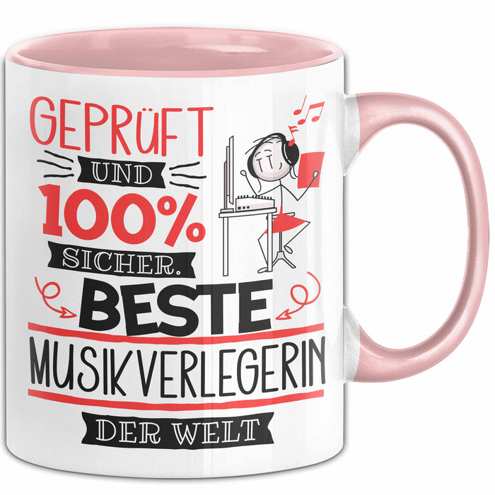 Beste Musikverlegerin Der Welt Tasse Geschenk für Eine Musikverlegerin Geprüft Und Sicher Geschenkidee Geburtstag Weihnachten Rosa Trendation