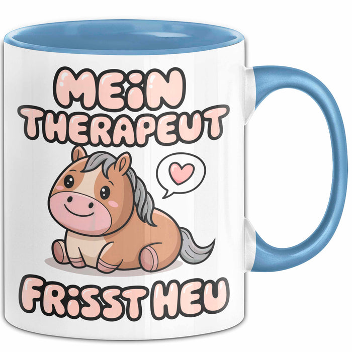 Pferde Tierliebhaber Tasse Geschenk Lustige Geschenkidee Spruch Mein Therapeut Frisst Heu Blau Trendation