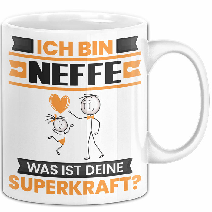 Neffe Tasse Geschenk für Neffe Geburtstag Lustiger Spruch Kaffee-Becher Was Ist Deine Superkraft Weiß Trendation