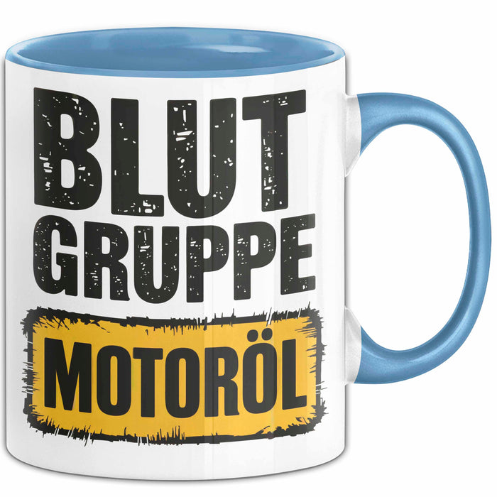 Auto Kfz Mechaniker Tasse Geschenk Lustige Geschenkidee Spruch Blutgruppe Motoröl Blau Trendation