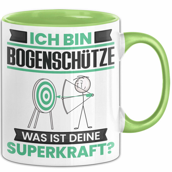 Bogenschütze Tasse Geschenk für Bogenschütze Geburtstag Lustiger Spruch Kaffee-Becher Was Ist Deine Superkraft Grün Trendation