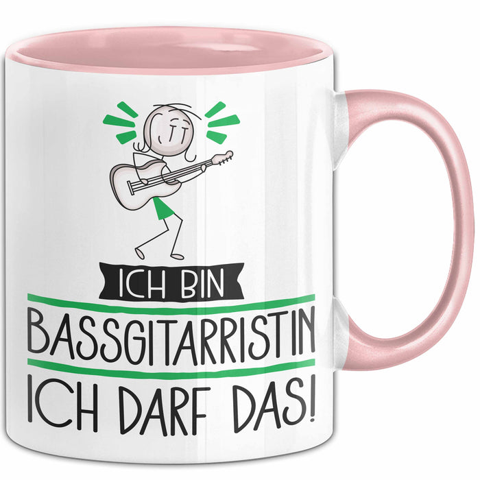 Geschenk für Bassgitarristin Tasse Lustige Geschenkidee Geburtstag Ich Bin Bassgitarristin Ich Darf Das Rosa Trendation