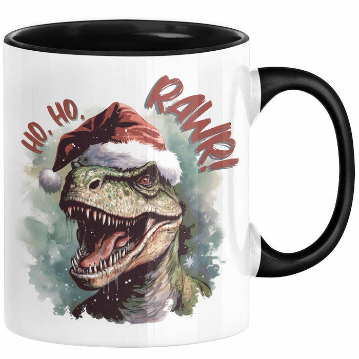 Weihnachten Tasse Dinosaurier Geschenkidee Ho Ho Rawr Jungs Jungen Geschenkidee Kaffeebecher Schwarz Trendation