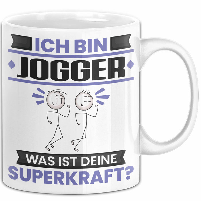 Jogger Tasse Geschenk für Jogger Geburtstag Lustiger Spruch Kaffee-Becher Was Ist Deine Superkraft Weiß Trendation