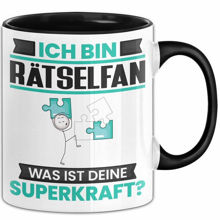 Rätselfan Tasse Geschenk für Rätselfan Geburtstag Lustiger Spruch Kaffee-Becher Was Ist Deine Superkraft Schwarz Trendation