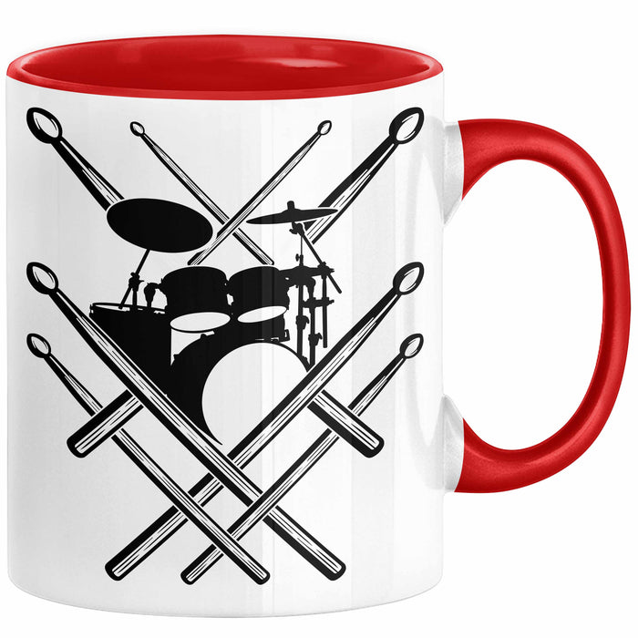 Drummer Schlagzeug-Spieler Geschenk Tasse Geschenkidee Kaffee-Becher Schlagzeuger Schlagzeug Stick Rot Trendation
