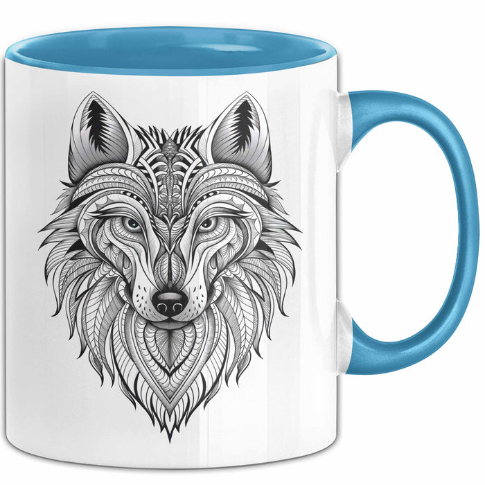 Wolf Tasse Geschenk Wolf für Wildtierliebhaber Blau Trendation