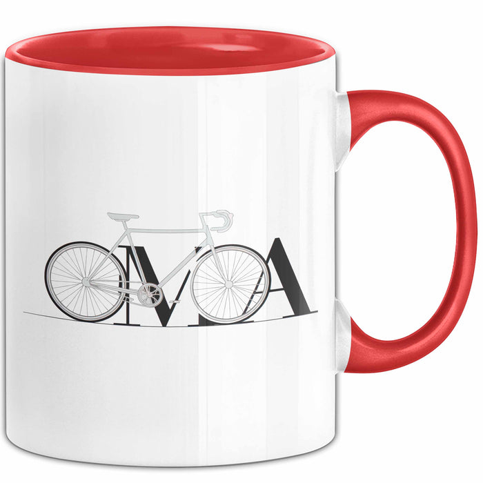 Oma Großmutter Tasse Becher Geschenk Lustige Geschenkidee Spruch Oma Fahrrad Radfahren Rot Trendation