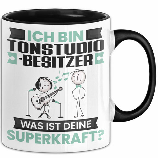 Tonstudio-Besitzer Tasse Geschenk für Tonstudio-Besitzer Geburtstag Lustiger Spruch Kaffee-Becher Was Ist Deine Superkraft Schwarz Trendation