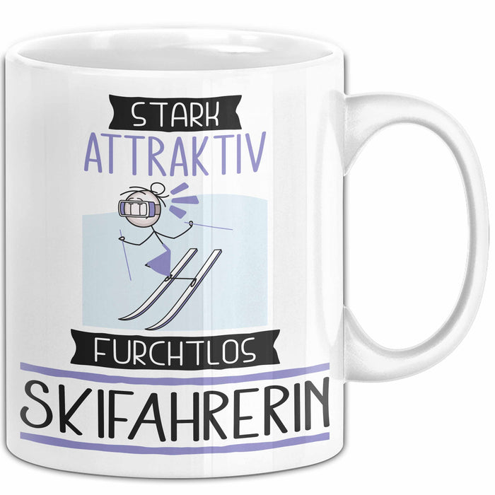 Skifahrerin Tasse Geschenk Becher Stark Attraktiv Furchtlos Skifahrerin Lustige Geschenkidee Weiß Trendation