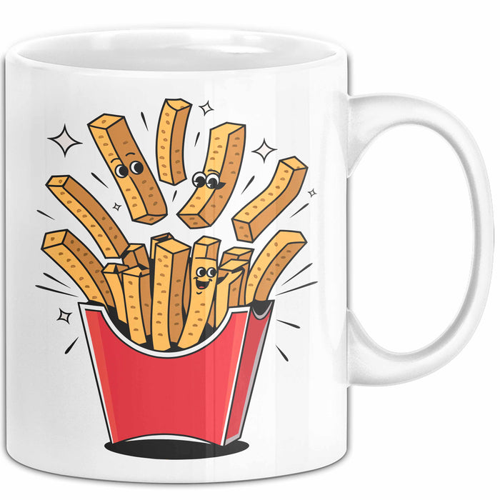 Fast Food Fan Tasse Geschenkidee Burger und Pommes Liebhaber Weiß Trendation