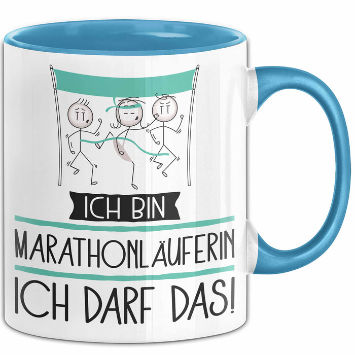 Geschenk für Marathonläuferin Tasse Lustige Geschenkidee Geburtstag Ich Bin Marathonläuferin Ich Darf Das Blau Trendation