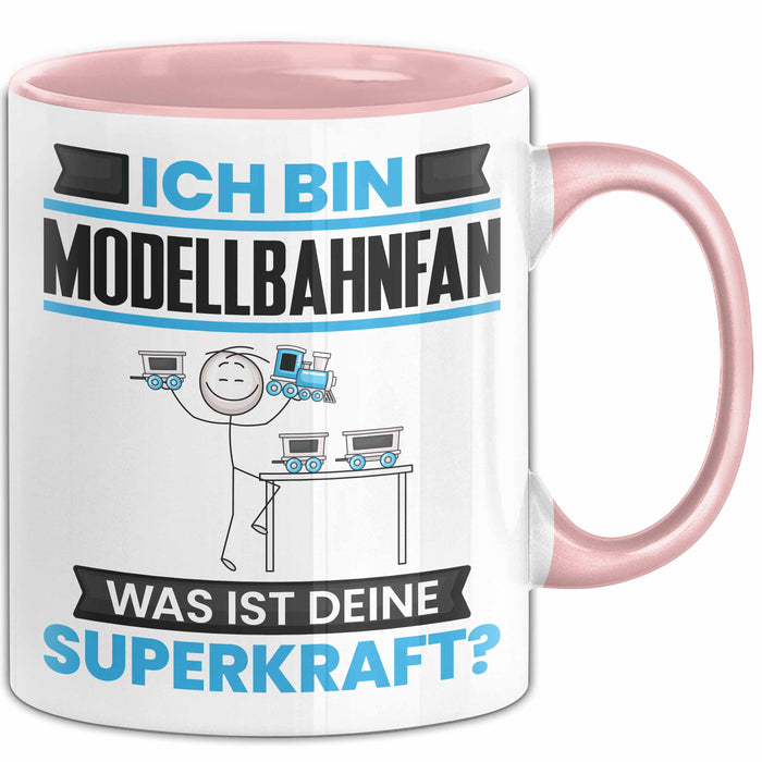 Modellbahnfan Tasse Geschenk für Modellbahnfan Geburtstag Lustiger Spruch Kaffee-Becher Was Ist Deine Superkraft Rosa Trendation