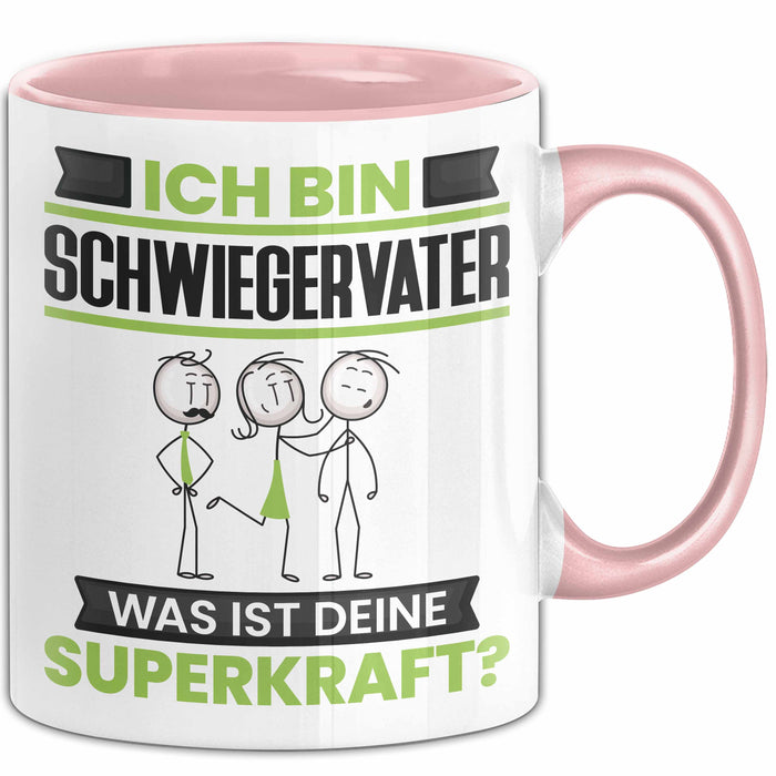 Schwiegervater Tasse Geschenk für Schwiegervater Geburtstag Lustiger Spruch Kaffee-Becher Was Ist Deine Superkraft Rosa Trendation