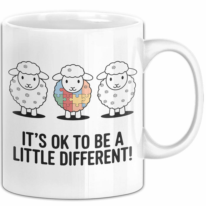 Schaf Autismus Bewusstsein Tasse Geschenk Lustige Geschenkidee Spruch Es Ist Okay Ein Bisschen Anders Zu Sein Weiß Trendation