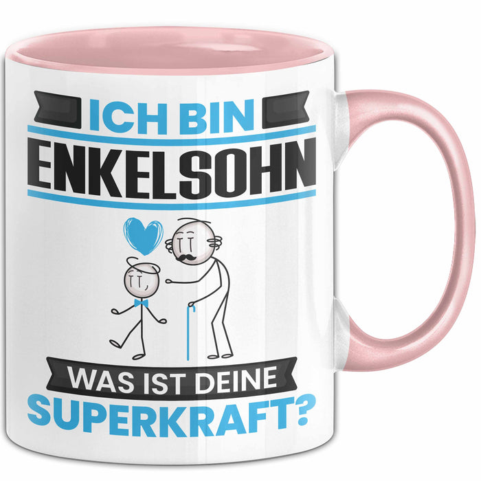 Enkelsohn Tasse Geschenk für Enkelsohn Geburtstag Lustiger Spruch Kaffee-Becher Was Ist Deine Superkraft Rosa Trendation