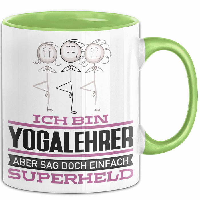 Yogalehrer Geschenk Tasse Ich Bin Yogalehrer Aber Sag Doch Einfach Superheld Lustige Geschenkdiee für Yogalehrer Kaffee-Becher Grün Trendation