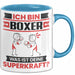 Boxer Tasse Geschenk für Boxer Geburtstag Lustiger Spruch Kaffee-Becher Was Ist Deine Superkraft Blau Trendation