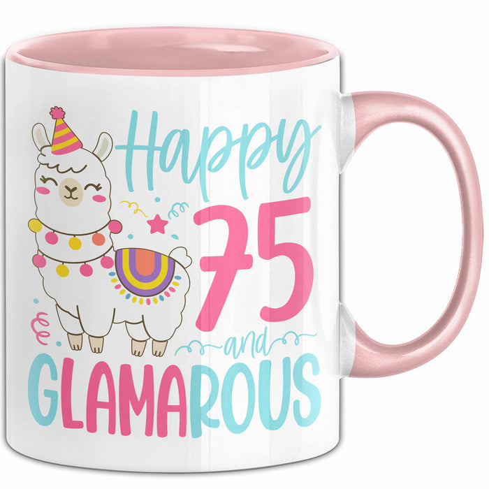 75er Geburtstag Tasse Geschenk Happy 75 And Glamarous Llama Alpaka Liebhaber Geschenkidee zum Geburtstag Rosa Trendation