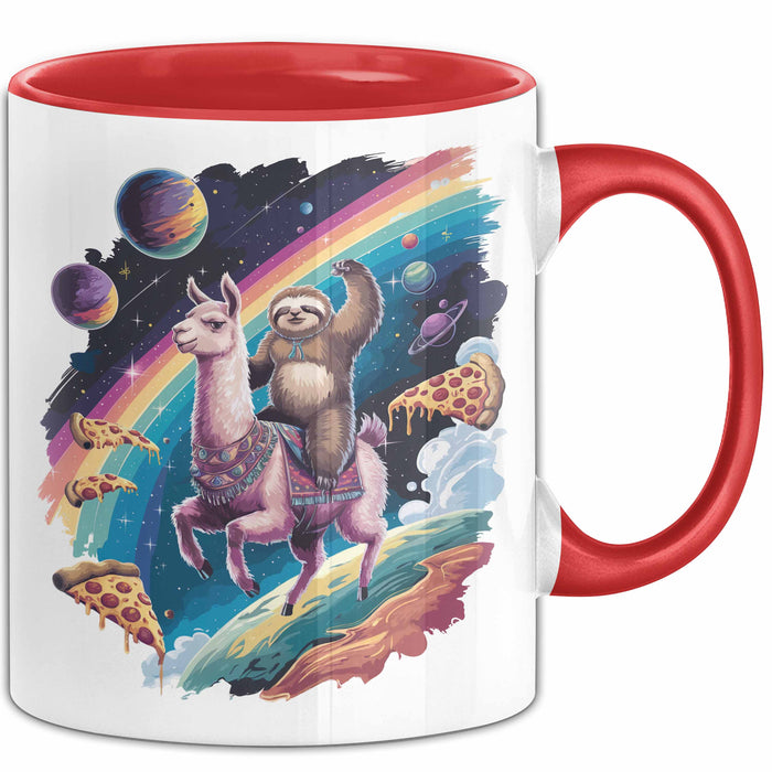 Weltall Katze Faultier Lama Regenbogen Tasse Geschenk Tier Rot Trendation