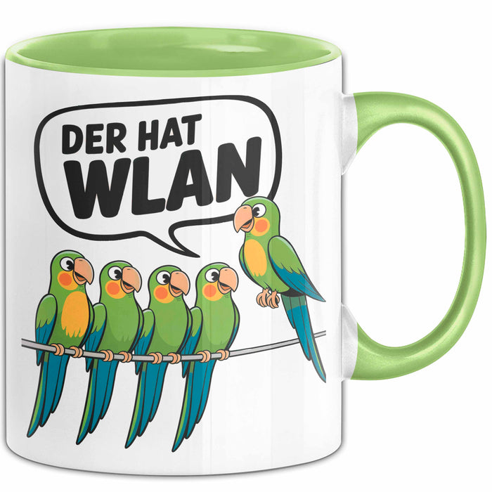 Papageien Garten Vögel Tasse Geschenk Lustige Geschenkidee Spruch Der Hat WLAN Grün Trendation