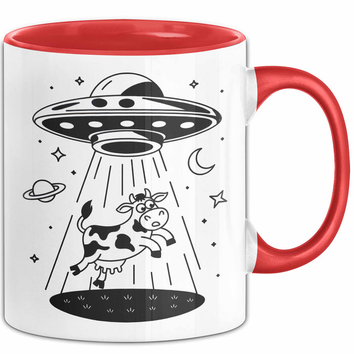 Sci-Fi Nerd Tasse Geschenkidee UFO entführt Kuh Weltraum Fan Geschenkidee Lustig Rot Trendation