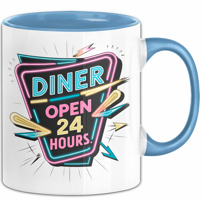 Diner Fan Tasse Geschenkidee für Retro Essen Liebhaber Blau Trendation