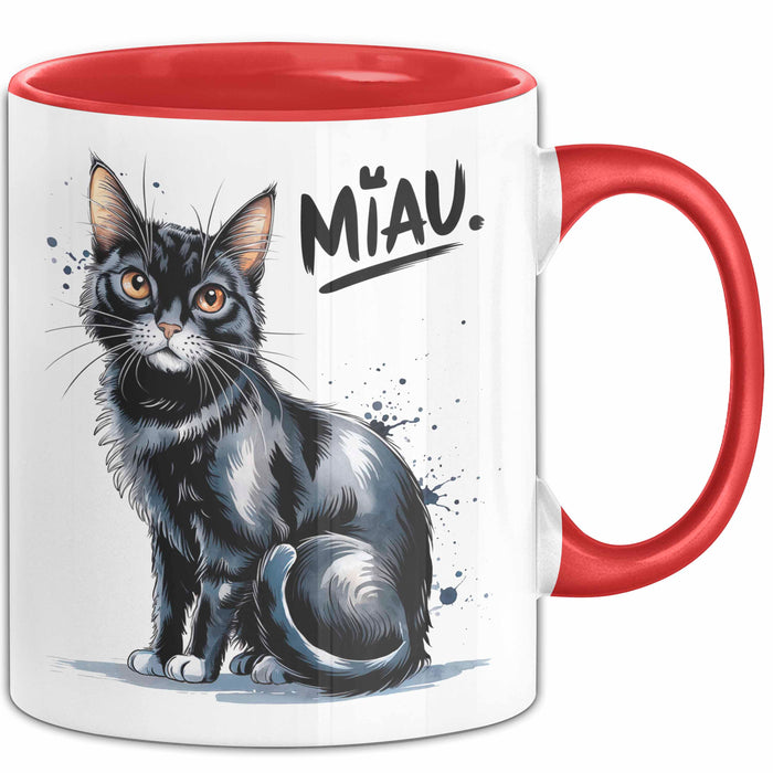 Katzen Tierliebhaber Tasse Geschenk Lustige Geschenkidee Spruch Miau Rot Trendation
