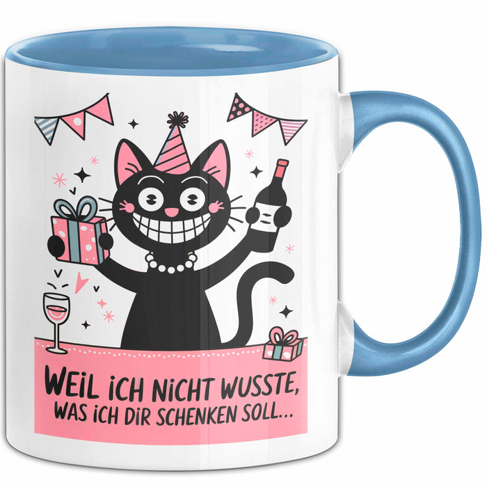 Sarkastische Katze Tasse Geschenk Lustige Geschenkidee Spruch Weil Ich Nicht Wusste, Was Ich Dir Schenken Soll Blau Trendation