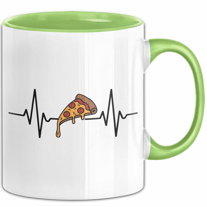 Pizzaesser Tasse Geschenk Pizza Herzschlag Essensliebhaber Grün Trendation