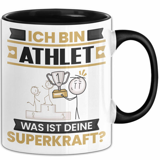 Athlet Tasse Geschenk für Athlet Geburtstag Lustiger Spruch Kaffee-Becher Was Ist Deine Superkraft Schwarz Trendation