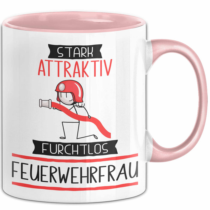 Feuerwehrfrau Tasse Geschenk Becher Stark Attraktiv Furchtlos Feuerwehrfrau Lustige Geschenkidee Rosa Trendation