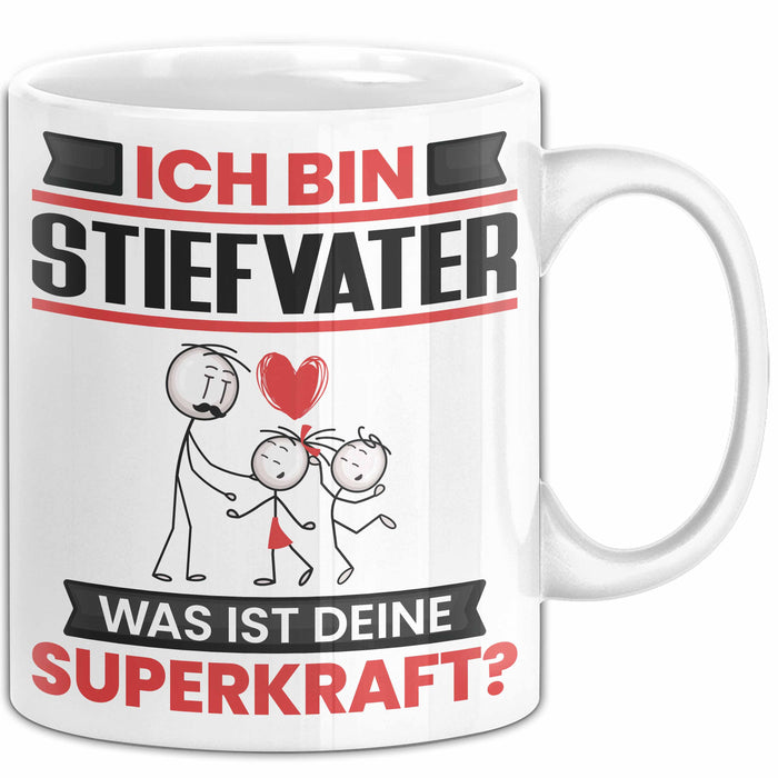 Stiefvater Tasse Geschenk für Stiefvater Geburtstag Lustiger Spruch Kaffee-Becher Was Ist Deine Superkraft Weiß Trendation