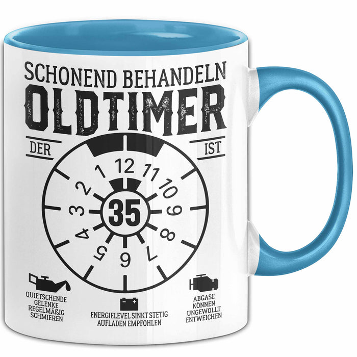 35. Geburtstag Tasse Geschenk Schonend Behandeln Oldtimer Der Ist 35 Geschenkidee Kaffee-Becher Blau Trendation
