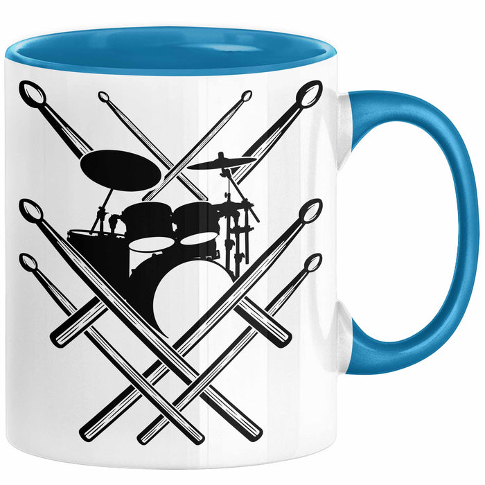 Drummer Schlagzeug-Spieler Geschenk Tasse Geschenkidee Kaffee-Becher Schlagzeuger Schlagzeug Stick Blau Trendation