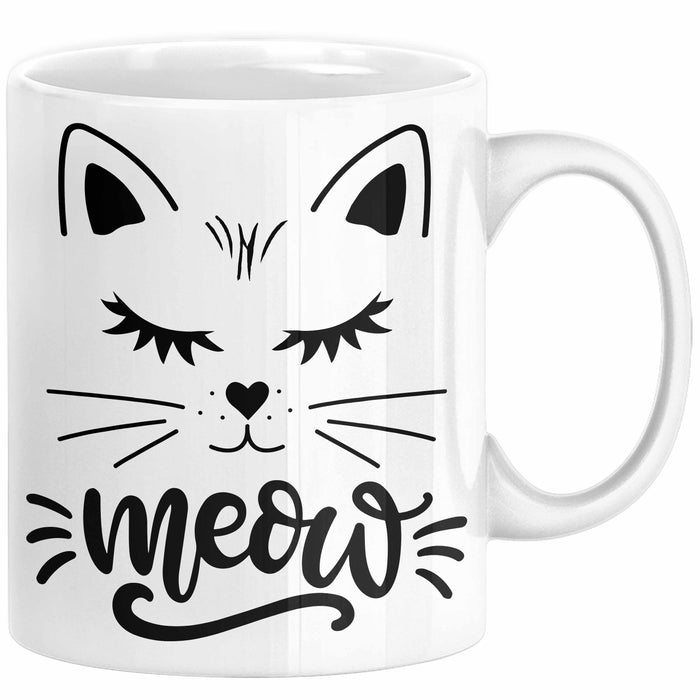Katzen-Besitzerin Tasse Geschenk Meow Katze Geschenkidee Miau Katzen Mama Kaffee-Becher Weiß Trendation