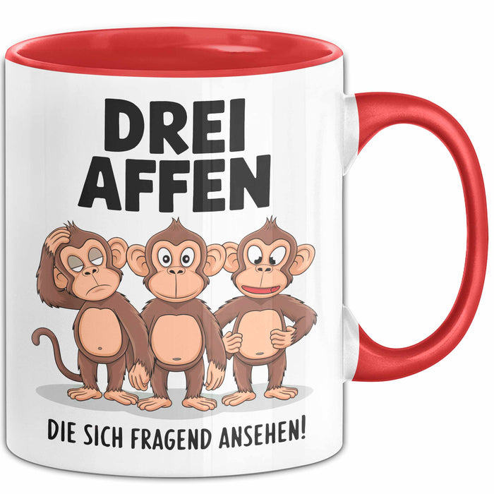 Affe Tier Tasse Geschenk Lustige Geschenkidee Spruch 3 affen Die Sich Fragend Ansehen Rot Trendation