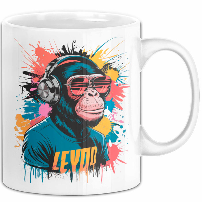 Affe Tier Kopfhörer Sonnenbrille Tasse Geschenk Lustige Geschenkidee Spruch Weiß Trendation