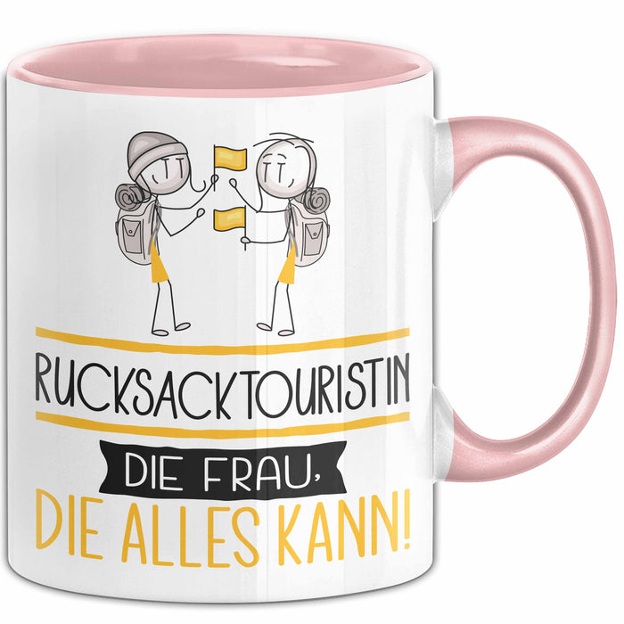 Rucksacktouristin Geschenk Tasse Becher Die Frau Die Allen Kann Geschenkidee für eine Rucksacktouristin Lustig Rosa Trendation