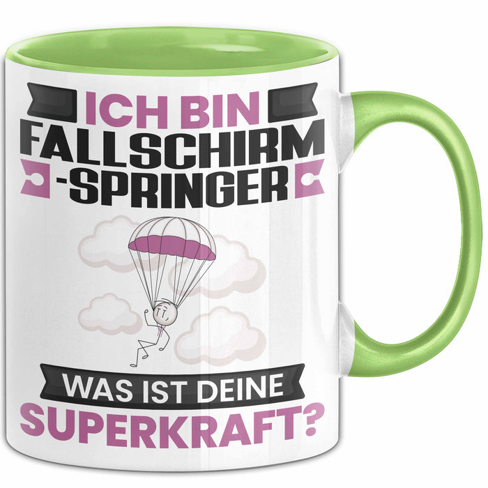 Fallschirmspringer Tasse Geschenk für Fallschirmspringer Geburtstag Lustiger Spruch Kaffee-Becher Was Ist Deine Superkraft Grün Trendation