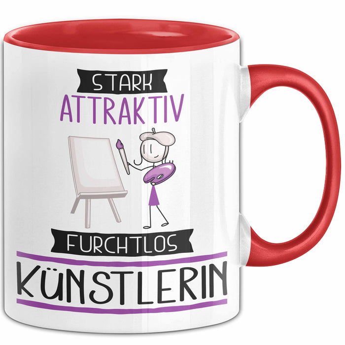 Künstlerin Tasse Geschenk Becher Stark Attraktiv Furchtlos Künstlerin Lustige Geschenkidee Rot Trendation
