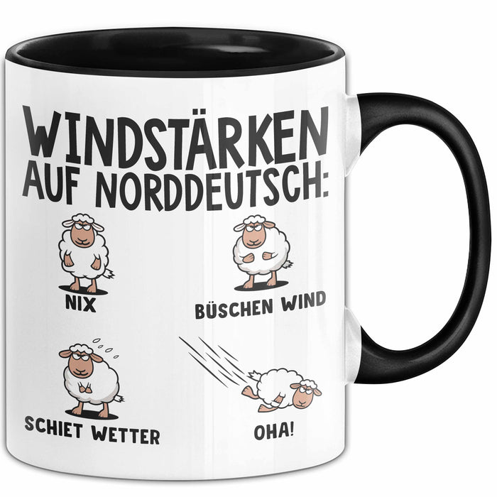 Schaf Tier Bauer Norddeutschland Tasse Becher Geschenk Lustige Geschenkidee Spruch Windstärken Auf Norddeutsch Trendation