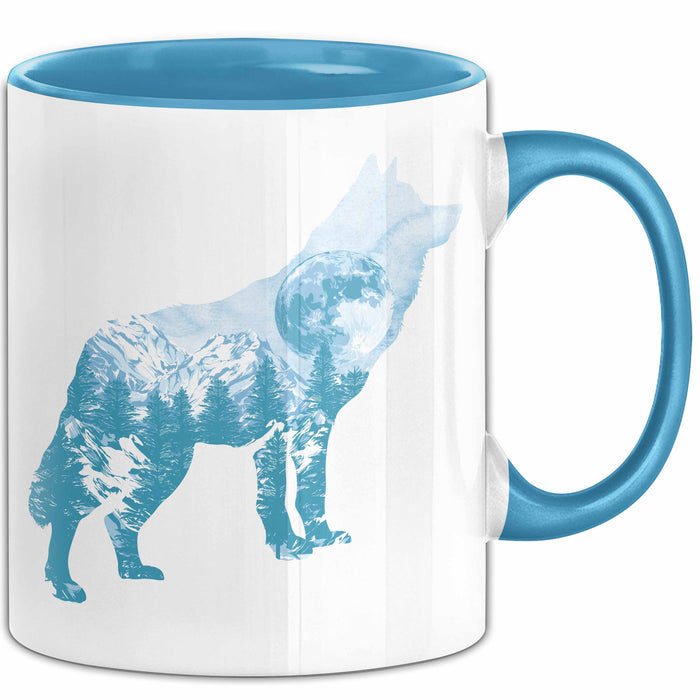 Wolf Tasse Geschenk Silhouette Landschaft Mond Geschenkidee Blau Trendation