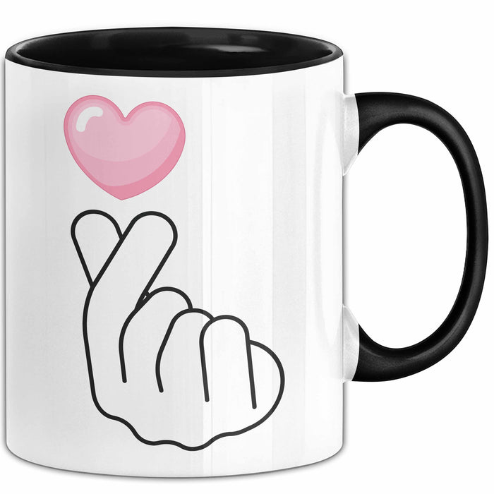KPop Tasse Geschenk Finger Heart Herz Grafik Geschenkidee Fans Schwarz Trendation
