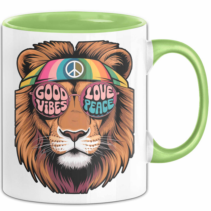 Hippie Löwe Tasse Geschenk Lustige Geschenkidee Spruch Grün Trendation